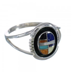 Genuine Sterling Silver Multicolor Inlay Ring Size 7-3/4 MX60850