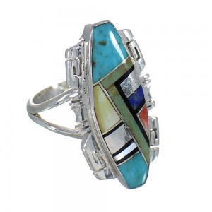 Silver Multicolor Inlay Southwest Ring Size 6-1/4 MX61129