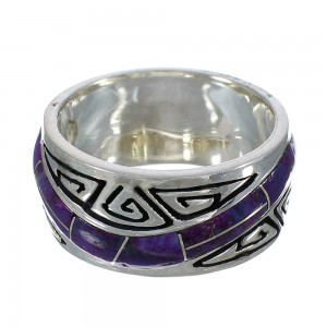 Southwest Authentic Sterling Silver Magenta Turquoise Inlay Water Wave Ring Size 6-1/4 QX74295