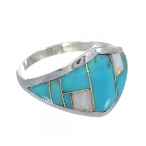 Sterling Silver Southwestern Turquoise Opal Inlay Ring Size 8-3/4 RX61761