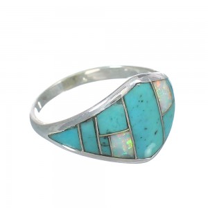 Authentic Sterling Silver Southwest Opal And Turquoise Inlay Ring Size 6-1/4 RX61787