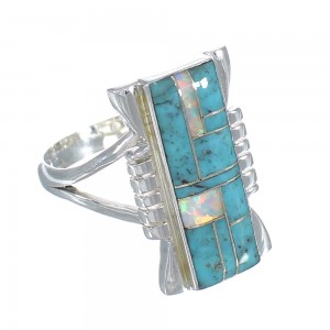 Genuine Sterling Silver Southwest Turquoise Opal Inlay Ring Size 6-1/4 RX61874