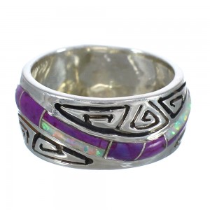 Authentic Sterling Silver Water Wave Magenta Turquoise Opal Inlay Ring Size 5-3/4 RX61313