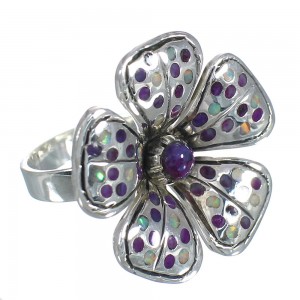 Southwestern Magenta Turquoise Opal Sterling Silver Flower Ring Size 7-1/4 RX61399