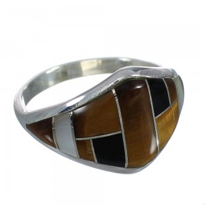 Southwest Genuine Sterling Silver And Multicolor Inlay Ring Size 6-1/4 VX62002