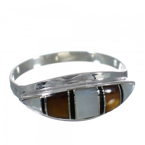 Sterling Silver And Multicolor Inlay Ring Size 7-1/2 VX62080