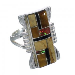 Authentic Sterling Silver And Multicolor Inlay Southwest Jewelry Ring Size 6-3/4 VX62270