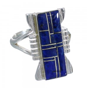 Genuine Sterling Silver Lapis Inlay Southwest Ring Size 5 VX61351
