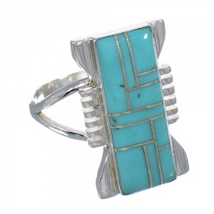 Genuine Sterling Silver Southwest Turquoise Inlay Ring Size 6-1/4 RX62165