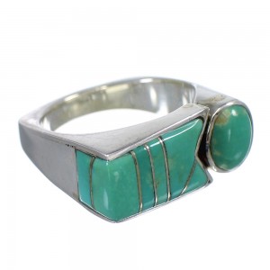 Sterling Silver And Turquoise Inlay Jewelry Ring Size 7-1/2 VX61441
