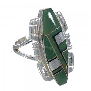 Southwestern Sterling Silver Jet And Turquoise Inlay Ring Size 6-1/4 AX82387