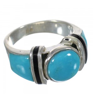 Jet And Turquoise Genuine Sterling Silver Jewelry Ring Size 8-1/4 AX82449