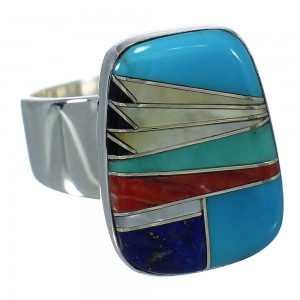 Southwest Multicolor Silver Ring Size 8-1/4 YX74954