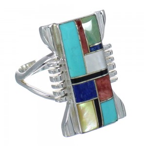 Sterling Silver And Multicolor Southwestern Jewelry Ring Size 7-1/4 YX75119
