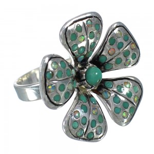 Turquoise And Opal Genuine Sterling Silver Flower Ring Size 4-3/4 WX70726