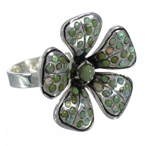 Turquoise And Opal Genuine Sterling Silver Flower Southwestern Ring Size 5-3/4 WX70738