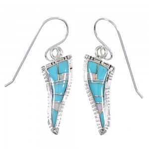 Genuine Sterling Silver Turquoise Opal Inlay Hook Dangle Earrings RX66572