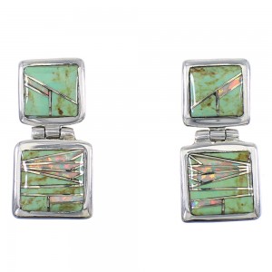 Sterling Silver Turquoise And Opal Inlay Post Dangle Earrings RX66610