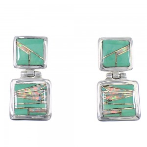 Southwestern Turquoise Opal Inlay Sterling Silver Post Dangle Earrings RX66613