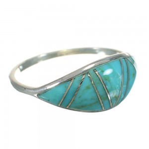 Silver And Turquoise Inlay Southwestern Ring Size 8-1/4 YX70666