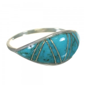 Authentic Sterling Silver And Turquoise Inlay Southwestern Ring Size 7-3/4 YX70677
