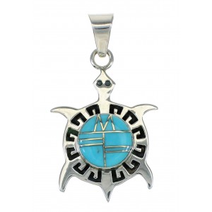 Authentic Sterling Silver Turquoise Inlay Turtle Pendant MX62891