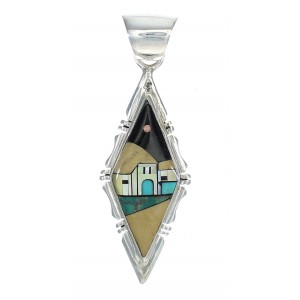 Sterling Silver Multicolor Native American Village Design Pendant MX64320