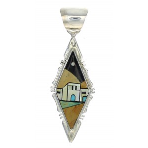 Native American Pueblo Design Silver Multicolor Southwest Pendant MX64323