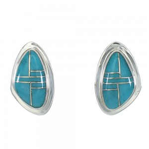 Turquoise Inlay Genuine Sterling Silver Post Earrings MX63366