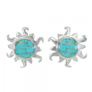 Sterling Silver And Turquoise Inlay Sun Post Earrings MX63379