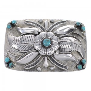 Sterling Silver And Turquoise Flower Jewelry Belt Buckle AX78261