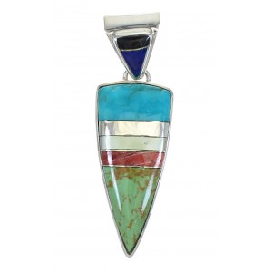 Genuine Sterling Silver Multicolor Inlay Southwest Jewelry Pendant MX65560