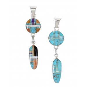 Turquoise Multicolor Reversible Silver Southwest Pendant MX65583