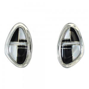 Jet And Mother Of Pearl Southwestern Silver Post Earrings WX63414