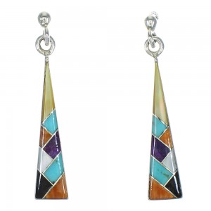 Southwestern Multicolor Genuine Sterling Silver Post Dangle Earrings WX78764