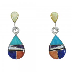 Multicolor Sterling Silver Tear Drop Southwest Post Dangle Earrings WX78776