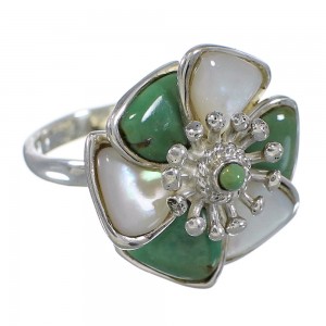 Turquoise Mother Of Pearl Sterling Silver Southwest Flower Ring Size 6-1/4 QX75771