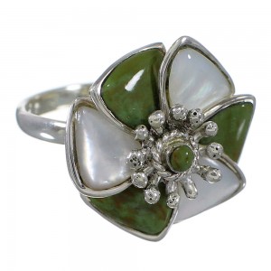 Turquoise Mother Of Pearl Flower Genuine Sterling Silver Southwest Ring Size 5-1/2 QX75823