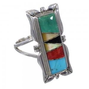 Multicolor Inlay Southwest Silver Ring Size 5-3/4 QX75859