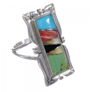 Multicolor Inlay Southwestern Silver Ring Size 5 QX75860