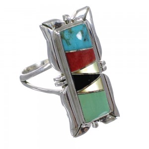 Multicolor Inlay Southwestern Sterling Silver Ring Size 6-1/4 QX75862