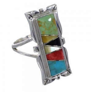 Multicolor Inlay Southwest Authentic Sterling Silver Ring Size 6-3/4 QX75863