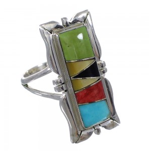 Multicolor Inlay Southwestern Genuine Sterling Silver Ring Size 6-1/4 QX75866