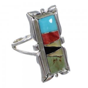 Multicolor Inlay Silver Southwestern Ring Size 6-3/4 QX75868
