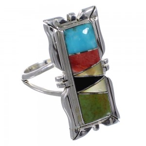 Multicolor Inlay Genuine Sterling Silver Southwestern Ring Size 6-1/4 QX75874