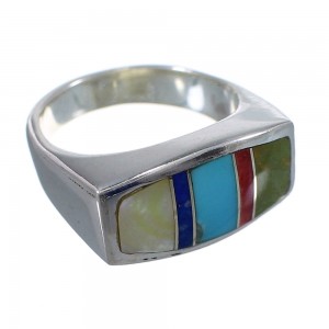 Silver Southwestern Multicolor Inlay Ring Size 4-3/4 QX75893