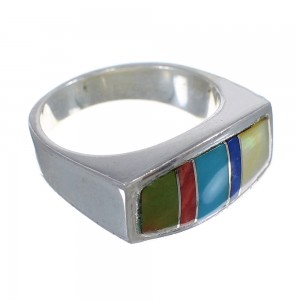 Genuine Sterling Silver Southwest Multicolor Inlay Ring Size 5-3/4 QX75902