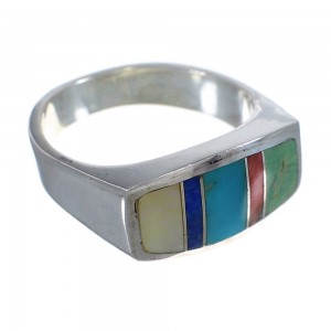 Southwestern Multicolor Inlay Silver Ring Size 7-1/4 QX75905