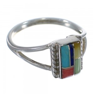 Southwest Authentic Sterling Silver Multicolor Inlay Jewelry Ring Size 5-3/4 QX75954