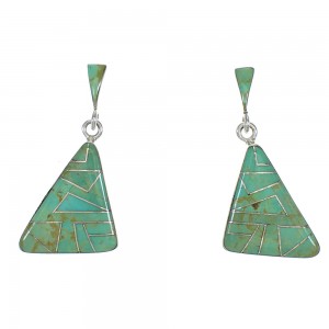 Genuine Sterling Silver Turquoise Inlay Southwest Post Dangle Earrings QX78729